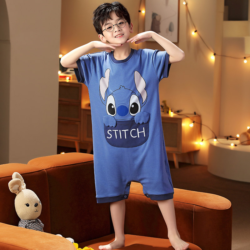 男童连体衣夏季纯棉短袖中大童睡衣 佰媛琪睡衣/家居服套装