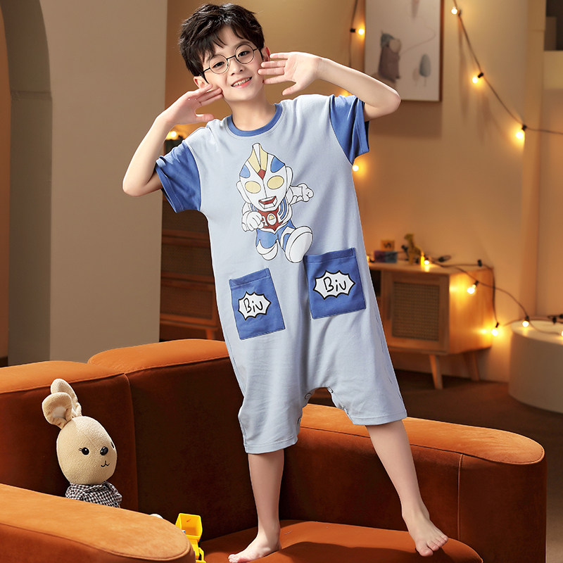男童连体衣夏季纯棉短袖中大童睡衣 佰媛琪睡衣/家居服套装