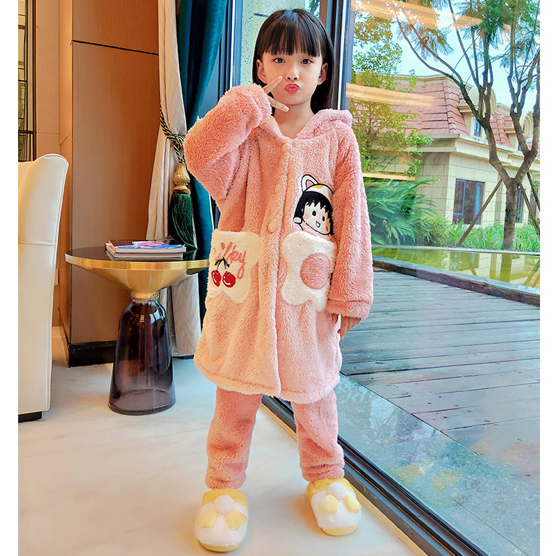 儿童女孩冬季珊瑚绒公主中长款睡袍 佰媛琪睡袍/浴袍
