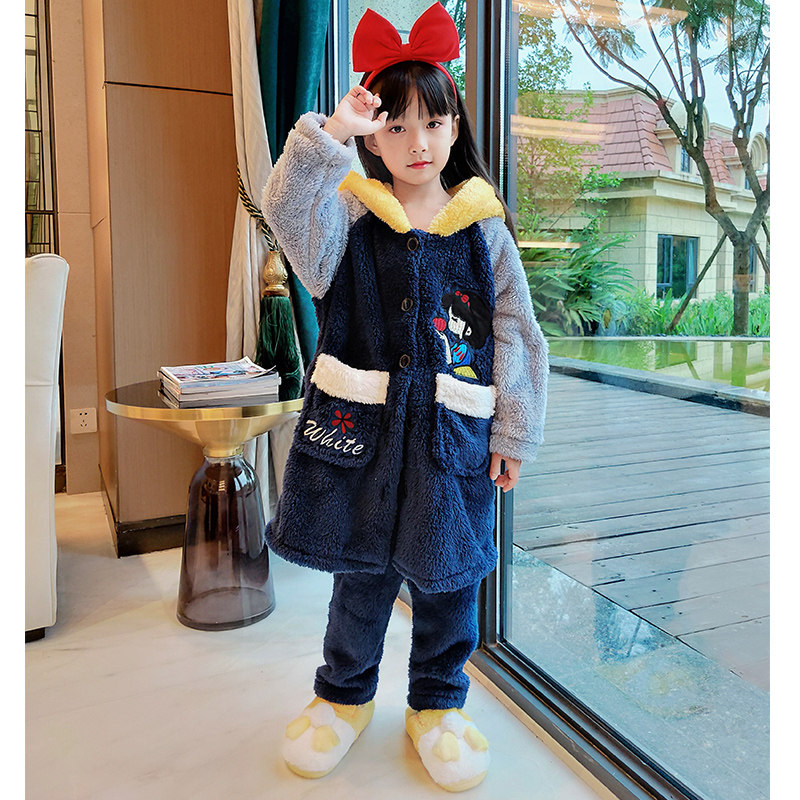 儿童女孩冬季珊瑚绒公主中长款睡袍 佰媛琪睡袍/浴袍