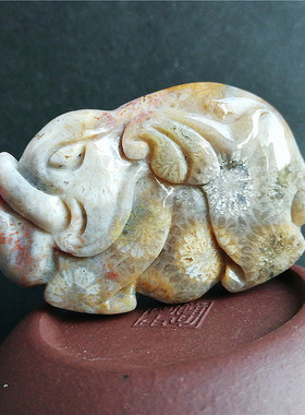 天然珊瑚玉雕刻小象吊坠