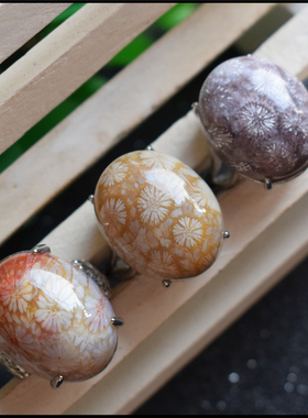 精品收藏戒指925银活圈珊瑚玉