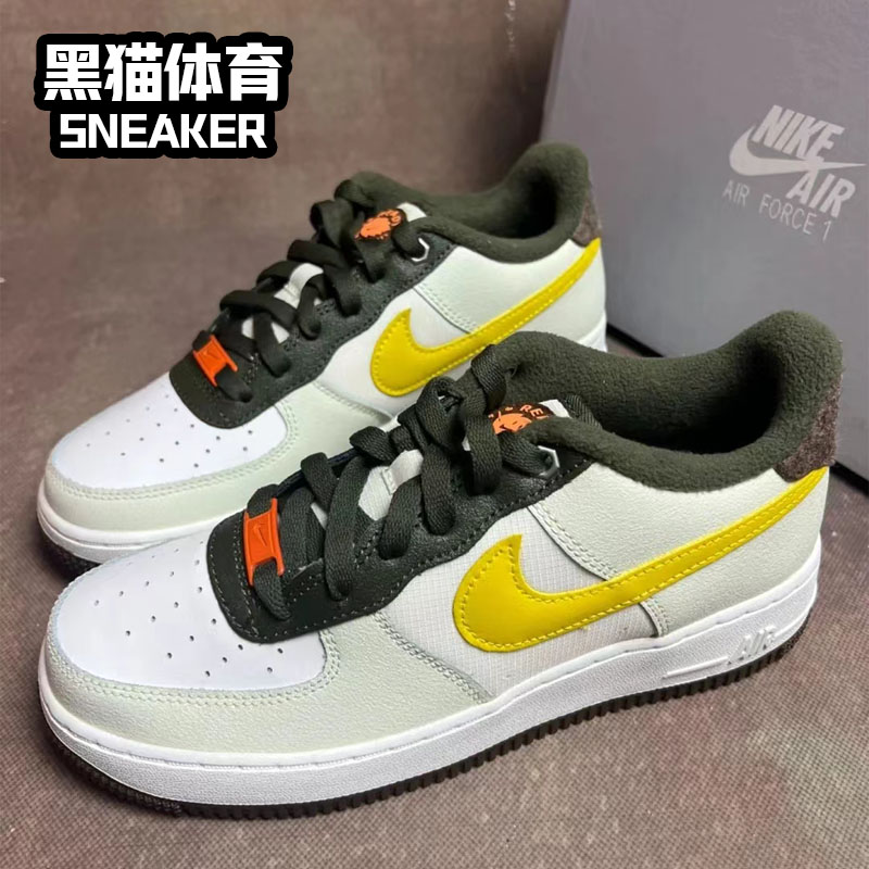 Nike Air Force 1 女子 耐克AF1 低帮 板鞋 GS 芥末黄 FV3647-171 - 图0