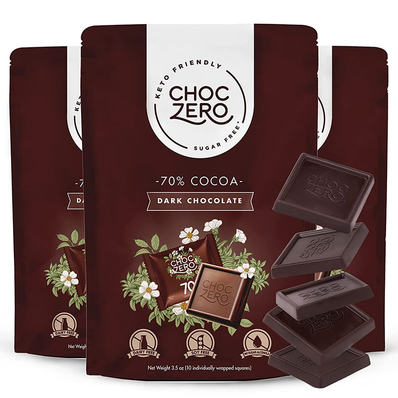 美国直邮 ChocZero 70% Dark Chocolate 无糖黑巧克力低碳无麸3包 - 图3