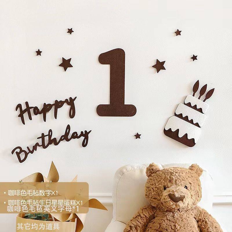 毛毡生日森系贴纸蛋糕数字墙上定制生日快乐字母贴宝宝周岁墙贴,淘宝优惠券,粉丝福利购,淘宝优惠卷