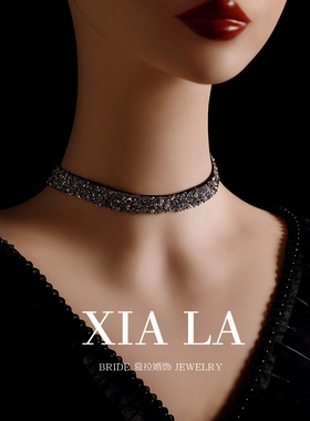 夏拉缎带碎钻项链女个性颈链
