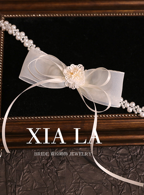 夏拉新款串珠新娘蝴蝶结头饰项链两用结婚造型饰品礼服配饰颈链