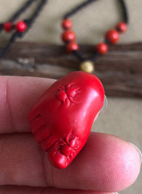 帝王红朱砂小脚丫吊坠知足常乐朱砂挂件儿童小孩男女脚丫玉坠子
