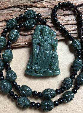 新疆和田玉青玉关公玉牌吊坠招财武财神玉佩玉石挂件男款玉器项链