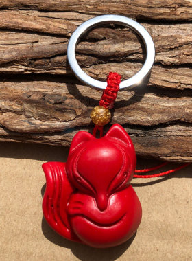 天然朱砂狐狸吊坠 女款项链本命年饰品狐娘娘桃花玉坠子红色阿狸