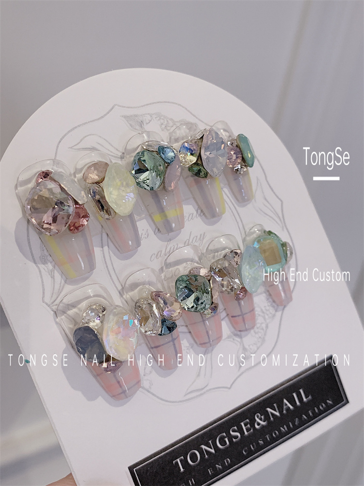 马卡龙果冻重工款穿戴甲美甲指甲贴片新款穿戴式高级感手工成品 - 图1