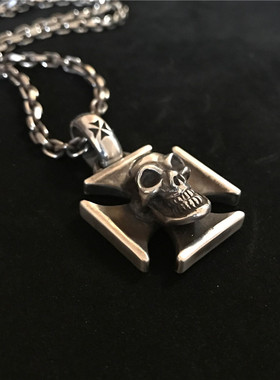欧美重金属骷髅头925银手工吊坠