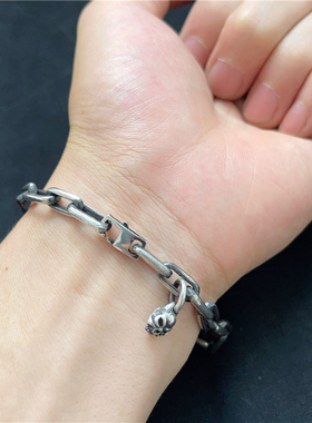 千银厚果6mm太角乌鸦手链925银