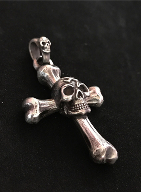 千银厚果骷髅吊坠十字架925男女