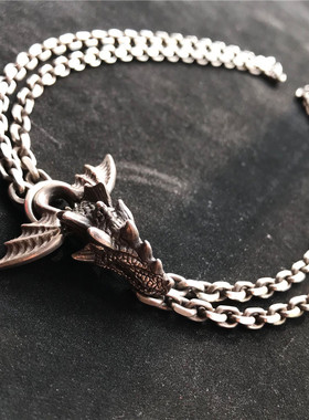 原创飞龙复古做旧925银手工项链