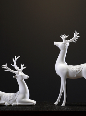 一路陶瓷鹿摆件新中式风装饰品