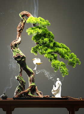 创意仿真迎客松盆景 客厅玄关柜造景办公室景观软装饰品酒店摆件