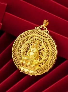 金色阿弥陀佛吊坠男女复古项链简约随身挂饰古法镂空合金吊坠礼物