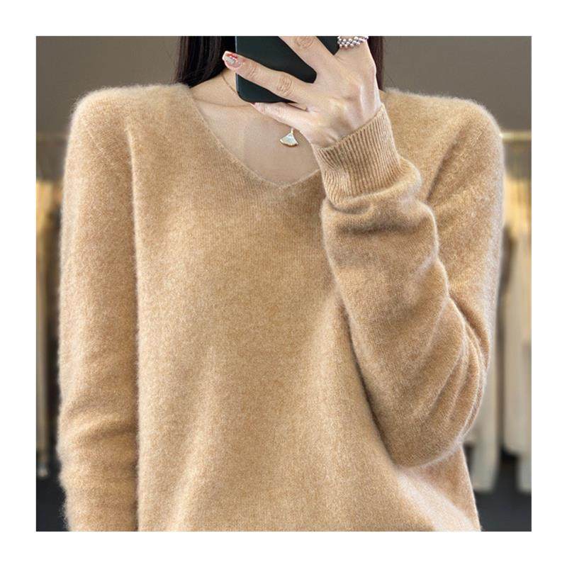 一线成衣V领100%羊毛衫女宽松大码百搭毛衣秋冬新款针织打底衫,淘宝优惠券,粉丝福利购,淘宝优惠卷