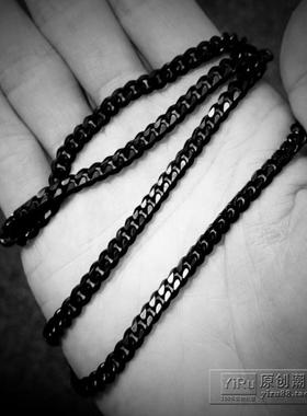 街头潮人风纯黑色钛钢学生项链