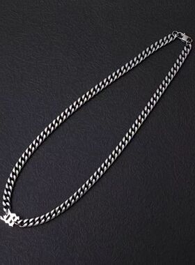 欧美时尚潮流简约男生钛钢项链高级感M字母钛钢个性气质嘻哈项链