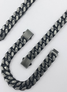 钛钢嘻哈古巴项链男士做旧链子