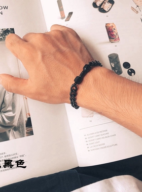 原创健身哑铃男士钛钢复古手环
