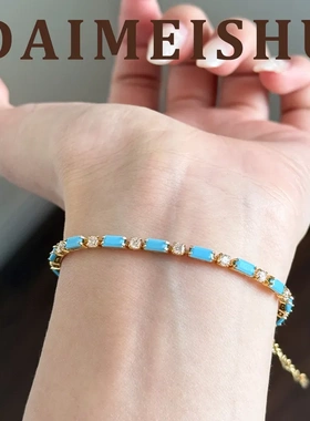 欧美跨境精致百搭蓝色方形锆石手链轻奢小众高级感手饰女现货
