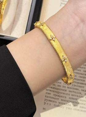 订婚五金首饰仿真沙金拉丝四叶