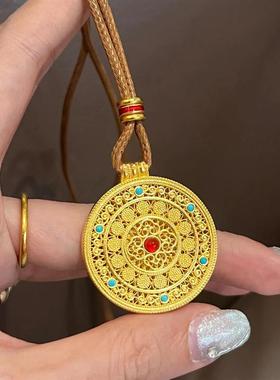 韦雪同款花丝八宝罗盘沙金吊坠琳琅彩如意圆盘新中式锁骨链女三金