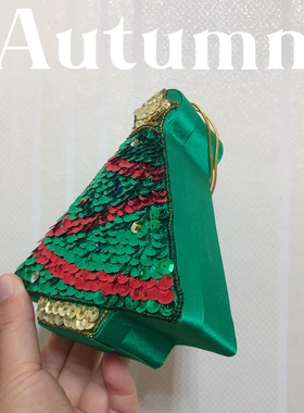 外贸出口手工串珠亮片可爱圣诞树零钱收纳盒首饰盒圣诞礼物盒挂件
