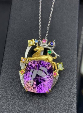 意大利款米兰珠宝周紫黄晶吊坠S925银镀金女士复古紫黄晶吊坠