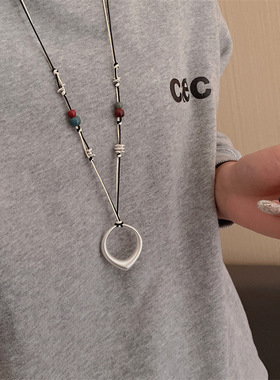 韩国fever同款花朵不规则吊坠项链时尚高级感长款抽拉爱心毛衣链