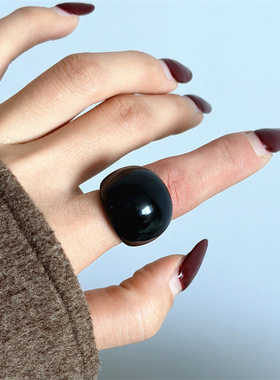 欧美跨境ins冰透晕染彩色树脂不掉色素圈闭口亚克力女戒指