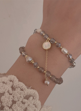 2025新款民族风花青色玉石双圈ins风甜美清新超仙女士手串饰品