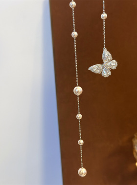 超仙时尚蝴蝶锆石项链女轻奢气质珍珠毛衣链冷淡风个性百搭颈链