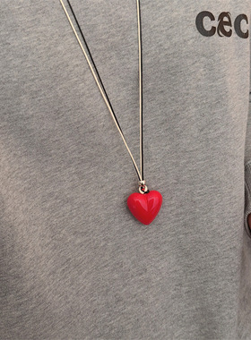 复古多色爱心吊坠项链简约蜡绳款甜妹风百搭颈链甜酷少女情侣款