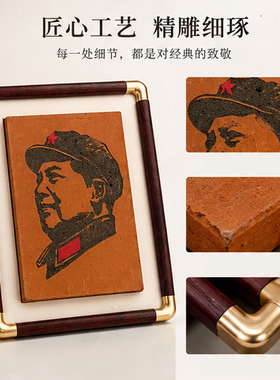复古红砖雕刻橘子洲头桌面摆件