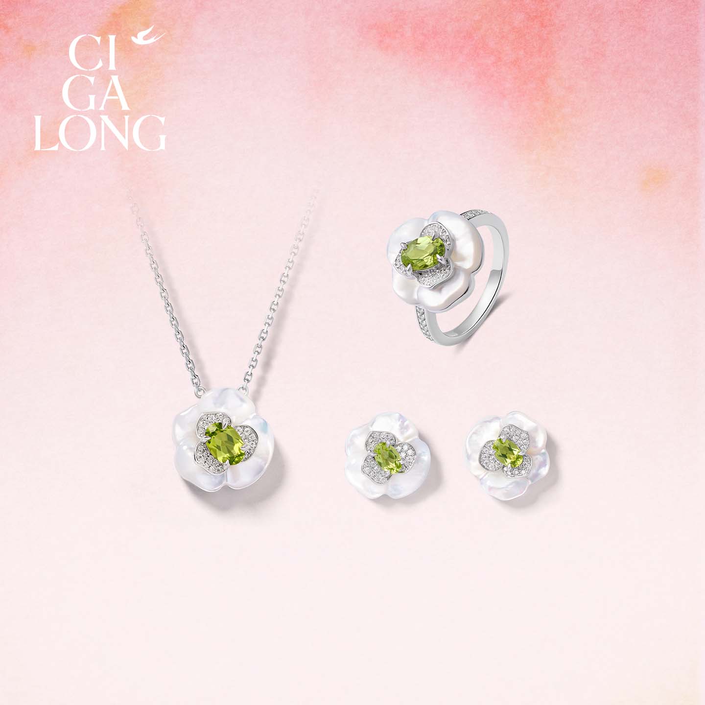 CIGALONG Iced Green Camellia Necklace