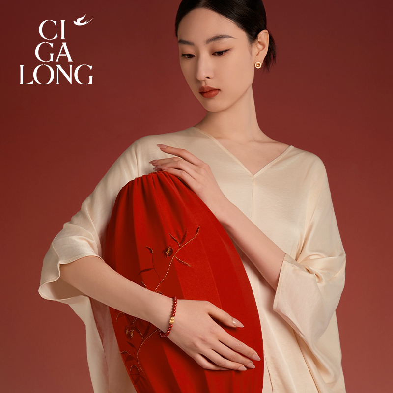 CIGALONG龙梓嘉金丝福禄再造辰砂朱砂手串珠落玉盘新中式圣诞礼物 - 图3