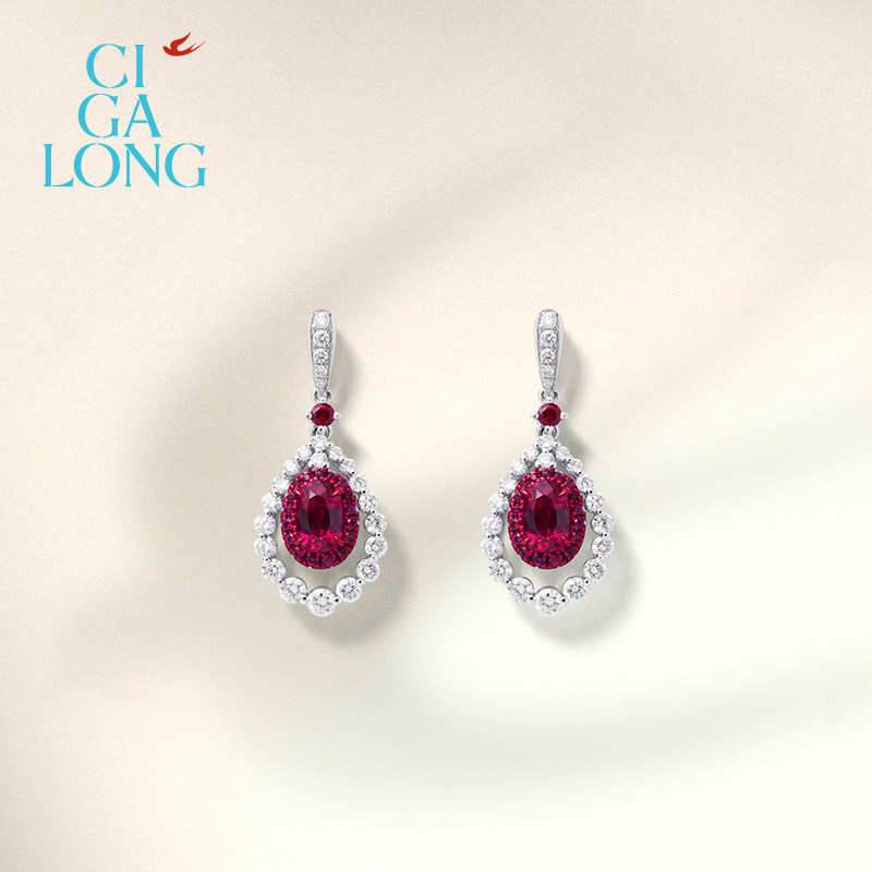 [新品]CIGALONG龙梓嘉无烧红宝石耳饰PT950新中式珠宝,淘宝优惠券,粉丝福利购,淘宝优惠卷