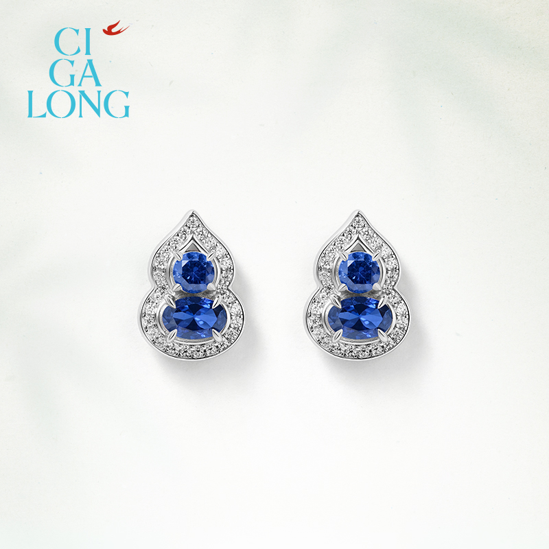 CIGALONG龙梓嘉小葫芦合成蓝宝石项链耳钉戒指东方悠然新中式珠宝 - 图1