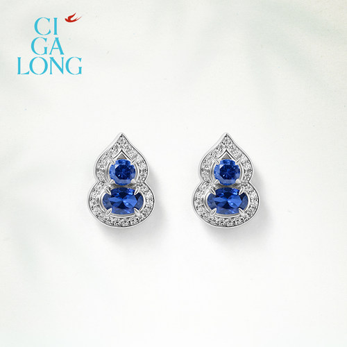 CIGALONG龙梓嘉小葫芦合成蓝宝石项链耳钉戒指东方悠然新中式珠宝 - 图1