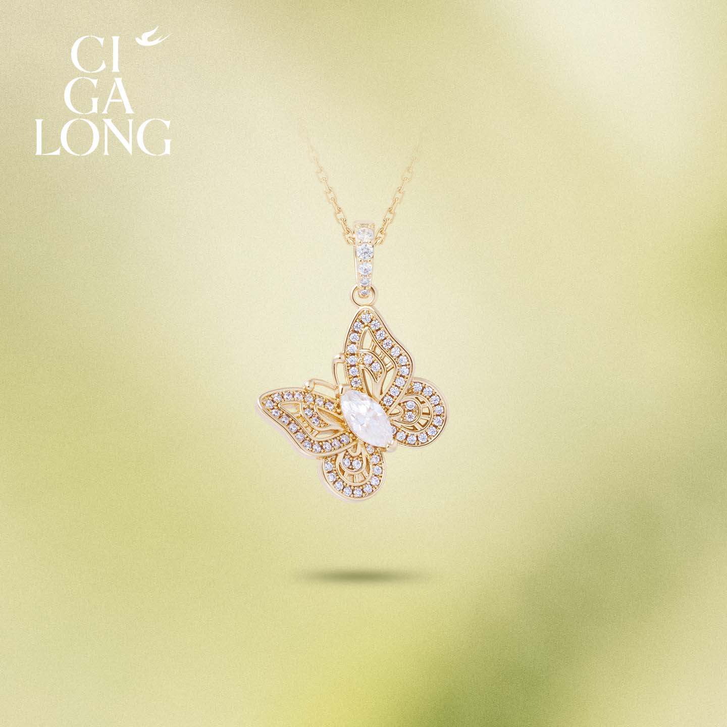 New product purchase coupons CIGALONG Long Zijia Double Shadow Butterfly Flash Crystal Synthetic Moissanite Necklace Earrings Stud Ring