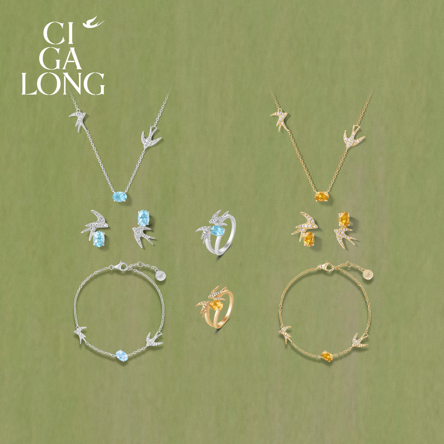 New product purchase coupons CIGALONG Long Zijia Shuangfeiyan Topaz Necklace Citrine Ring Jewelry