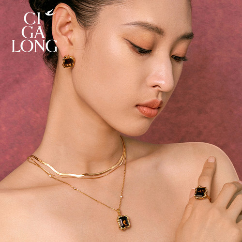 CIGALONG龙梓嘉石来运转水晶吊坠戒指烟晶新中式珠宝母亲节礼物 - 图1