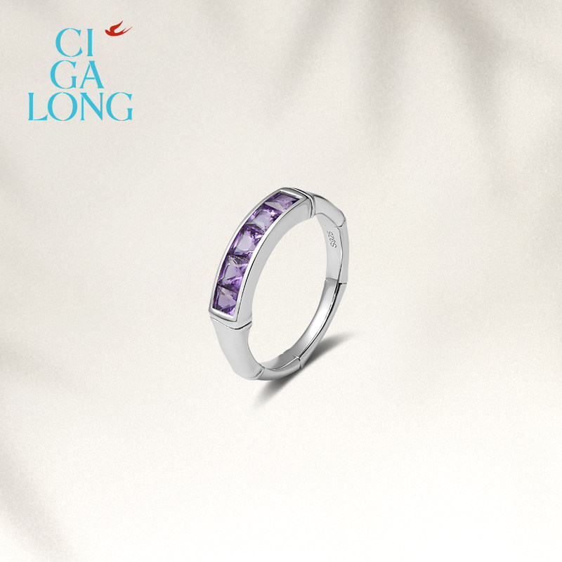 [新品]CIGALONG龙梓嘉赏竹紫水晶戒指耳钉原创新中式珠宝新年礼物,淘宝优惠券,粉丝福利购,淘宝优惠卷