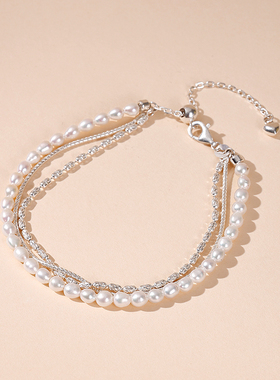 小米珠叠戴手链女天然珍珠925银轻奢小众风百搭气质显白ins高级感