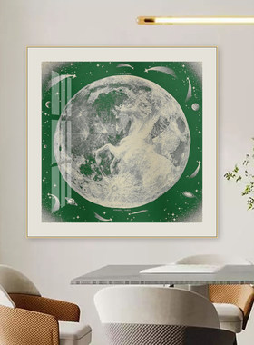 宇宙星球艺术画月光飞马丝巾装裱画轻奢卧室客厅玄关背景墙装饰画