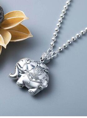 银吉大象吊坠男女复古小象毛衣链双面元宝项链